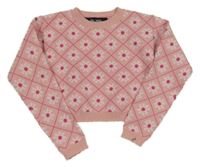 Svetloružový kvetovaný crop sveter