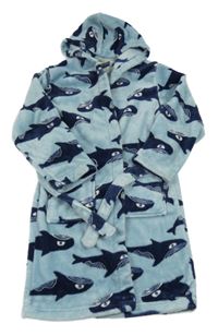 Svetlomodrý plyšový župan s velrybami a kapucňou John Lewis