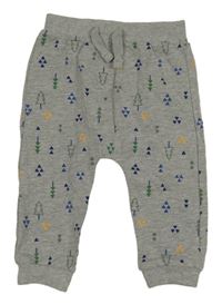 Sivé vzorované tepláky so stromami Tu