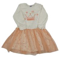 Bielo-ružové šaty s korunkou a tylovou sukní Lupilu