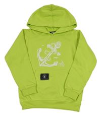Neónově zelená mikina s kotvou a kapucňou
