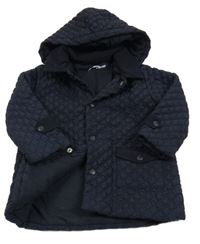 Tmavomodrá šusťáková prošívaná zateplená bunda s kapucí 