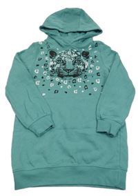 Zelené teplákové šaty s gepardem a kapucí bpc