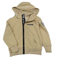 Béžová prepínaci mikina s nápismi a kapucňou