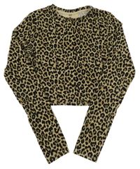 Béžovo-čierne rebrované crop tričko s leopardím vzorom WE