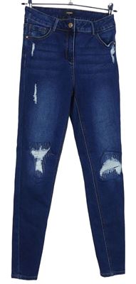 Dámske tmavomodré skinny rifle s vyšúchaním Denim