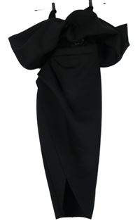 Dámske čierne asymetrické púzdrové šaty s golierom a rozparkem Asos