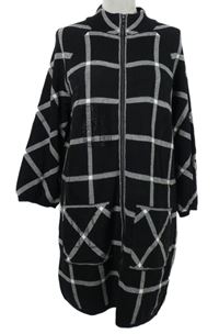 Dámské černo-bílé kostkované pletené propínací svetrové šaty s kamínky 