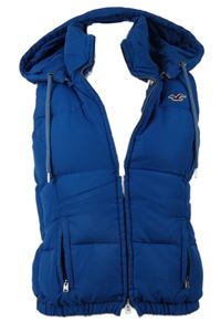 Dámská modrá šusťáková zateplená péřová vesta s kapucí Hollister 