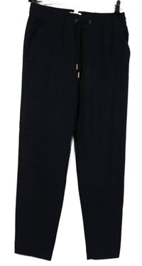 Dámske tmavomodré prúžkované spoločenské nohavice H&M