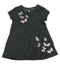 Černé melírované teplákové šaty s motýlky Yd.