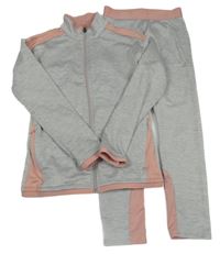 2set- světlešedo-růžová sportovní propínací mikina+  legíny 