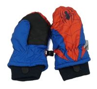 Modro-červeno-černé šusťákové zimní funkční rukavice se Spidermanem 