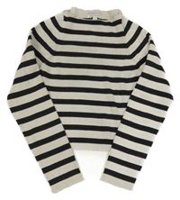 Béžovo-čierne pruhované rebrované crop tričko Tom Tailor