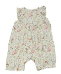 Biely bavlnený kraťasový overal s farebnými kvetinami F&F