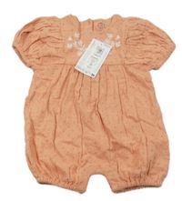 Nové - růžovo-hnědý kraťasový overal s puntíky králíky M&S