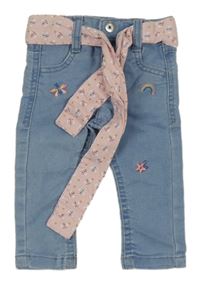Svetlomodré džegíny s ružovým opaskom s motýlikmi