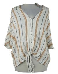 Nové - Dámská bílo-hnědo-černá pruhovaná halenka se zavazováním Primark