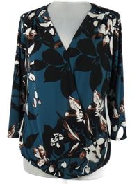 Dámská petrolejová překřížená halenka s květy Papaya