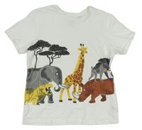 Biele tričko so slonmi a žirafou C&A
