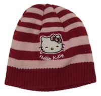 Vínovo-růžová pruhovaná čepice s Kitty 
