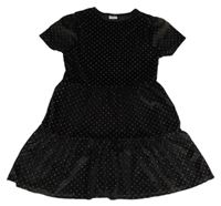 Černé puntíkaté sametové šaty F&F