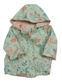 Světlezelená šusťáková zateplená parka s kytičkami a kapucí George 