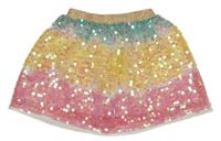 Modro-žlto-ružová flitrová sukňa Peacocks