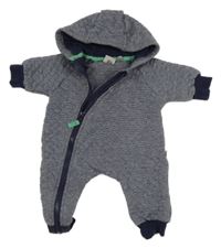 Tmavomodrá melírovaná prešívaná tepláková kombinéza s kapucňou