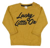 Horčicový sveter s nápisom H&M