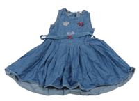 Modré riflové šaty s kamínky a páskem