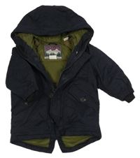 Tmavomodrá šušťáková zateplená bunda s nápisom a kapucňou Zara