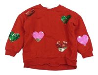 Červená mikina so srdíčky z flitrů H&M