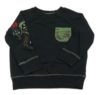 Čierna mikina s army vreckom a drakom Next