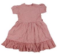 Červeno-biele kockované šaty s opaskom