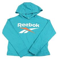 Tyrkysová crop mikina s logem a kapucí Reebok