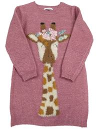 Růžové svetrové šaty se žirafou Primark