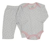 2set - Bielo-ružové body so vzorem + tepláky