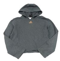 Šedá crop mikina s logem a kapucí Adidas
