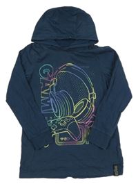 Tmavomodré triko se sluchátky a kapucí F&F