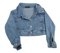 Modrá rifľová crop bunda s kamienkami Miss Hely