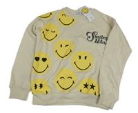 Nové - Béžová mikina se smajlíky 