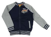 Tmavomodro-šedá propínací mikina s monster truck Kiki&Koko