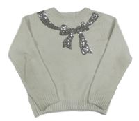 Smotanový žinylkový sveter s mašlí z flitrů Primark