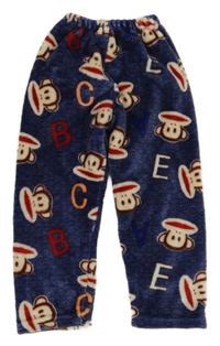 Tmavomodré chlpaté domáceé nohavice s opičkami