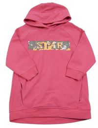 Fuchsiová tepláková tunika s nápisem z flitrů a kapucí Next 