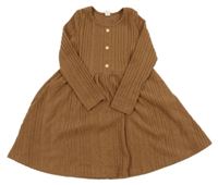 SKořicové rebrované úpletové šaty Shein