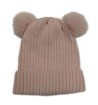 Svetloružová rebrovaná pletená čapica s bambulemi Primark