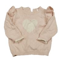 Svetloružový sveter so srdiečkom a volánikmi M&S