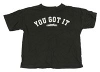 Antracitové crop oversize tričko s nápisom Zara